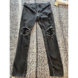 Men's Black Hollister Ripped Skinny Jeans Size 33x32